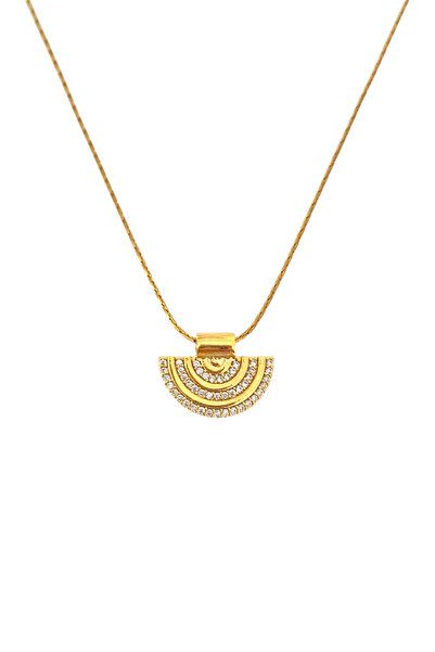 Bonnjerra Jewellery Çelik 1mm İnce Gold Hayalet Zincir Zirkon Taşlı Yarım Ay ...