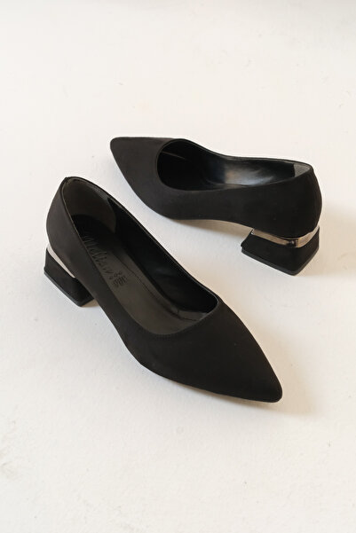 Moda Değirmeni Black Suede Women's Flat Classic Thick Heeled Shoes Md1001-119-0008
