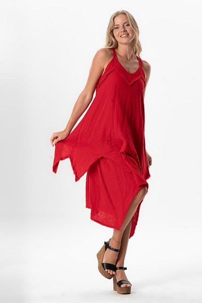 Eliş Şile Bezi Φόρεμα Leyla Asymmetric Cut Midi Λευκό-Καφέ με λαιμόκοψη V