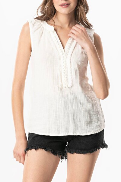 Eliş Şile Bezi Off-White Krkbyz Detailed Blouse Without Cuffs