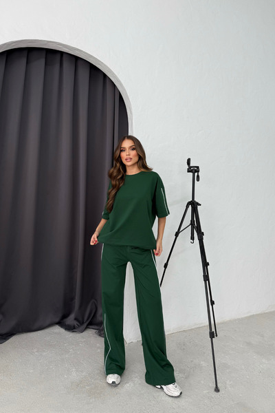 Bliss Γυναικείο σετ φόρμας με ριγέ κοντό μανίκι Άνετο κάτω μέρος πράσινο σετ φόρμας