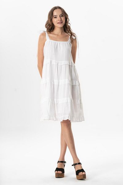 Eliş Şile Bezi Φόρεμα Dubai Square Collar με λουράκι - White Byz