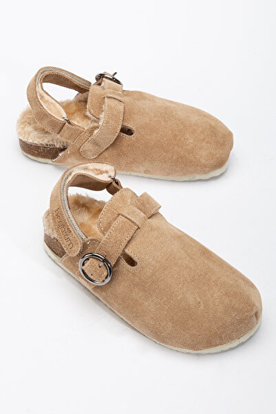 Beybium Sabo Real Suede Leather Cork Sole Fur Slippers Mink