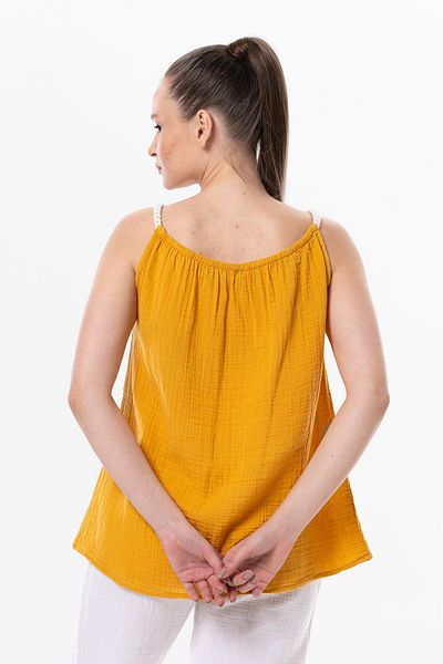 Eliş Şile Bezi Strappy Alaçatı Summer Muslin Μπλούζα Mustard Hrd