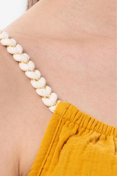 Eliş Şile Bezi Strappy Alaçatı Summer Muslin Blouse Mustard Hrd