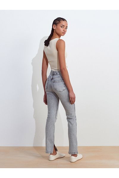 Dilvin 71793 Comfort Lycra Denim Trousers with Side Slits-Grey