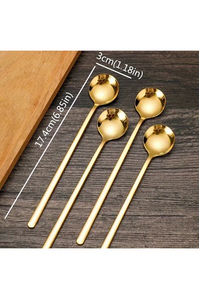 Silpus 4Pcs Long Gold Stainless Steel Coffee Spoons