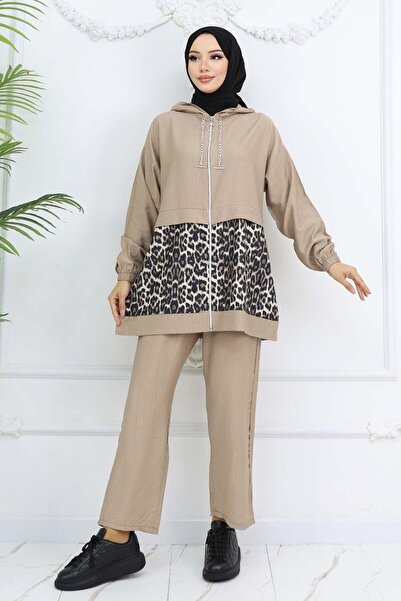 benguen Chained Leopard Patterned Suit Mink 4748