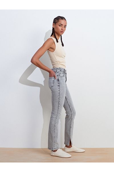 Dilvin 71793 Comfort Lycra Denim Trousers with Side Slits-Grey