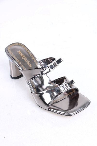 sefayol Conroy Platinum Patent Leather Heeled Women's Slippers
