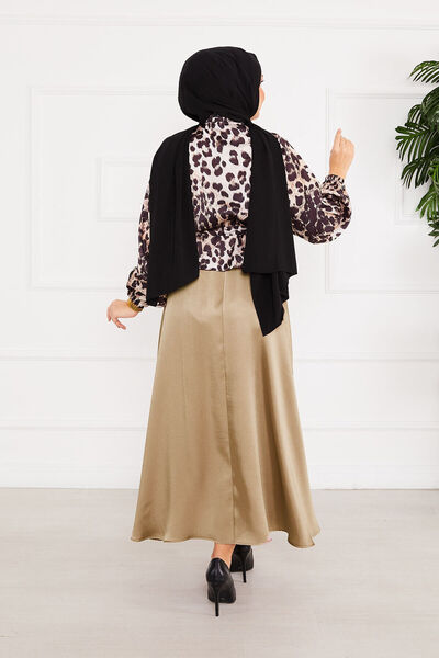 EBRUTESETTÜR Leopard Patterned Hijab Satin Suit