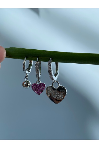 kurukafagift Heart Zircon Stone 3-Piece Earring Set