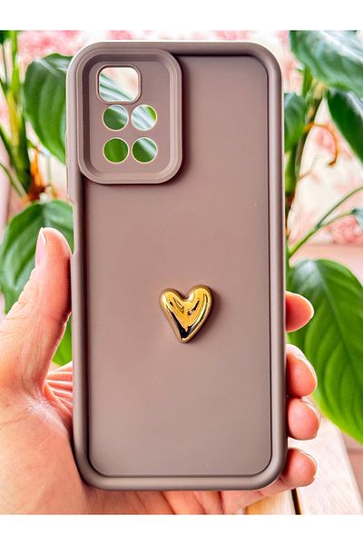 Fibaks حافظة لهاتف Xiaomi Redmi 10 2022 بتصميم قلب ثلاثي الأبعاد بنمط بني ناعم وغطاء حماية للكاميرا