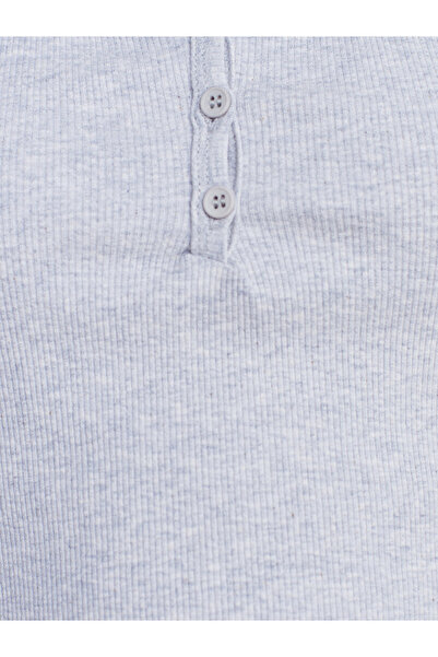 Dilvin 20983 Buttoned Square Collar Top-Gray Melange