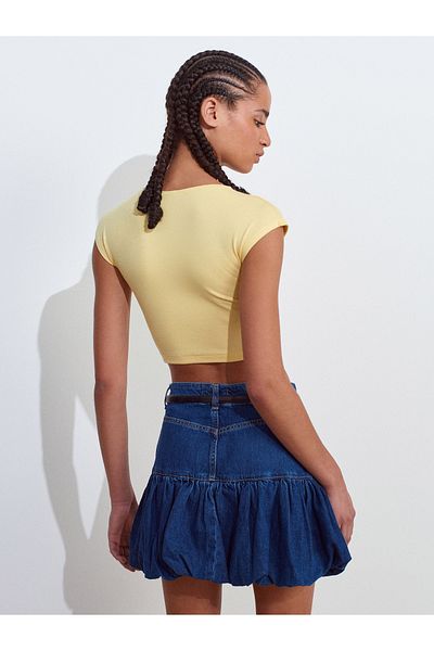 Dilvin 30528 Cotton and Modal Blended Crop Top-Yellow
