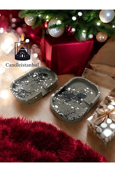candleistanbul 1 Adet Mermer Desenli Katı Sabunluk Beton Vernikli