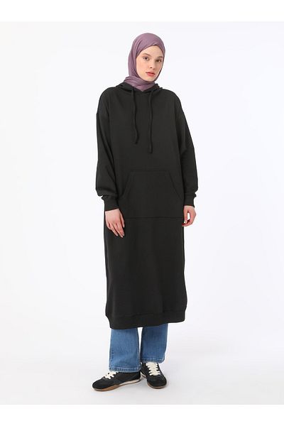 Refka Μακρύ φούτερ με κουκούλα Kangaroo Pocket Comfortable Fit - Μαύρο - Benin