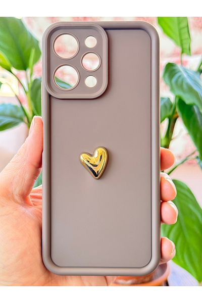 Fibaks حافظة هاتف Xiaomi Redmi 12 بتصميم قلب ثلاثي الأبعاد بنمط بني ناعم لحماية الكاميرا من السيليكون