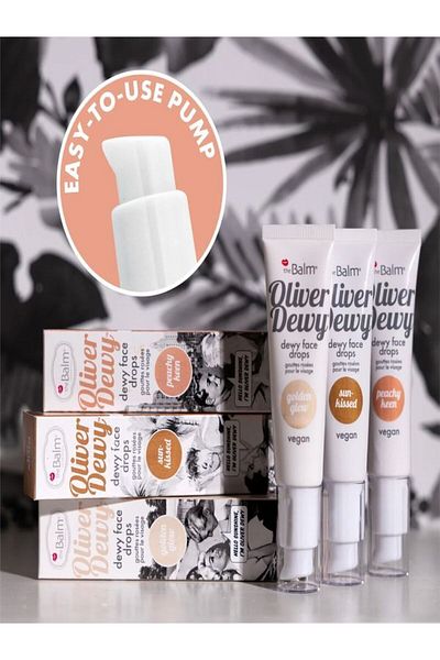 the balm Oliver Dewy Face Drops Illuminator Highlighter Peach-Gold-Suncolor