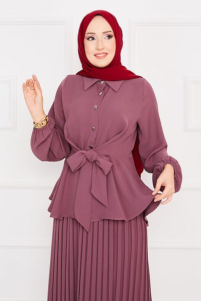 EBRUTESETTÜR Self Belted Pleated Hijab Suit