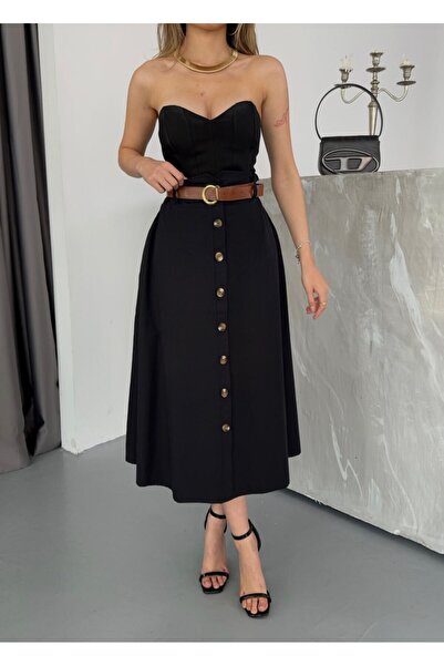 SUN STYLE Fusta cu centură de parașută cu talie înaltă elastică cu detaliu de nasturi
