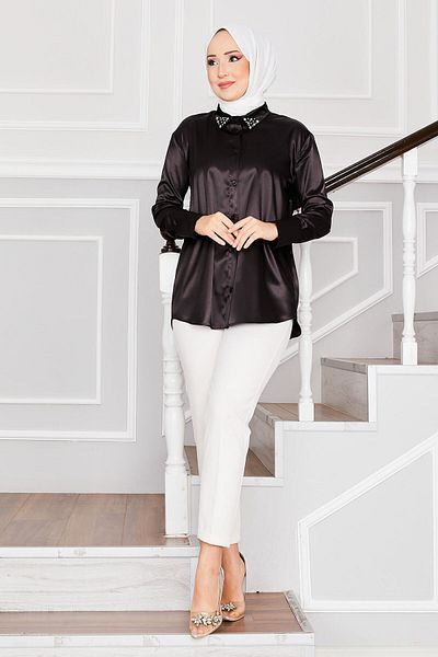 EBRUTESETTÜR Satin Shirt with Stone Collar