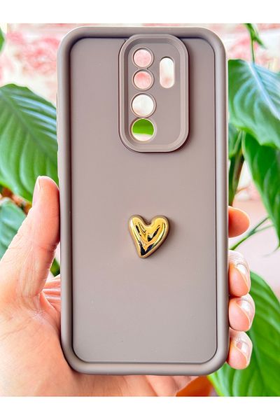 Fibaks حافظة هاتف Xiaomi Redmi Note 8 Pro بتصميم قلب ثلاثي الأبعاد بنمط بني ناعم وغطاء حماية للكاميرا