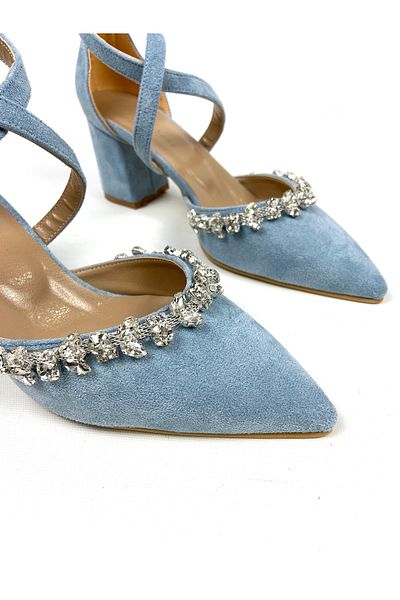 Gloriys Ayakkabı & Çanta Pantofi cu toc de 6 cm grosime din piatră albastră 1400