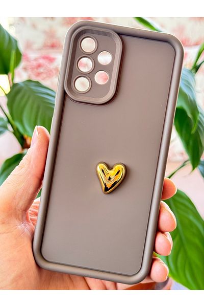Fibaks جراب Samsung Galaxy A23 بتصميم قلب ثلاثي الأبعاد بنمط بني ناعم لحماية الكاميرا من السيليكون