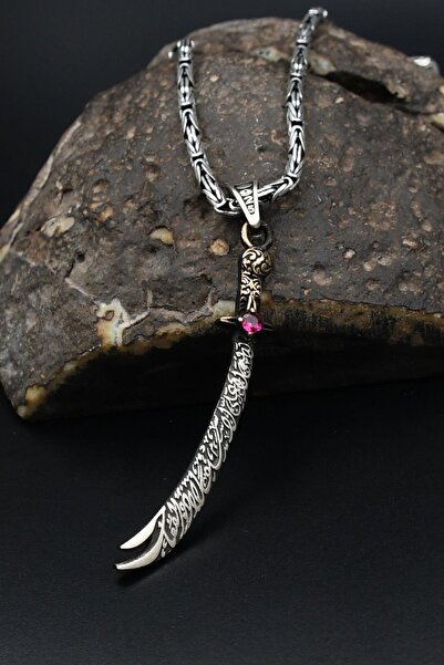 Prestige 925 Ayar Gümüş Zülfikar Hz. Ali'nin Kılıcı Kolye Kral Zincir 2 Mm 90...