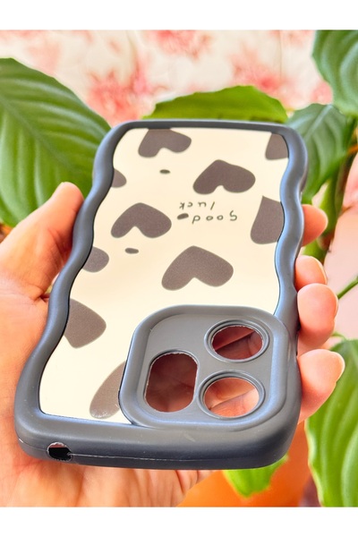 Fibaks Xiaomi Redmi 13C Compatible Case Mirrored Heart Pattern Soft Edge Camera Protection Silicone Cover