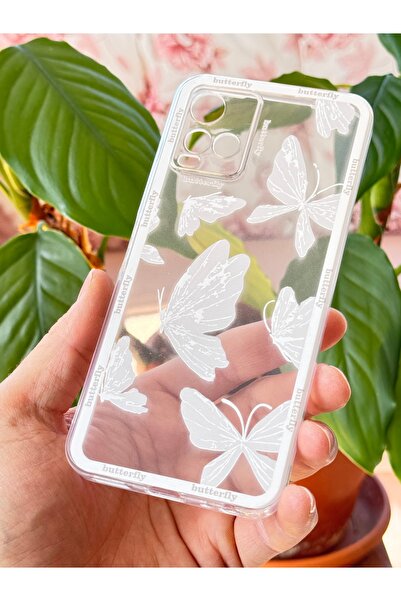 Fibaks Vivo Y21 - Y21S Kılıf Şeffaf Kelebek Tasarımlı Desenli Kamera Korumalı Yumuşak Silikon Kapak