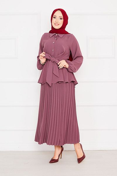 EBRUTESETTÜR Self Belted Pleated Hijab Suit
