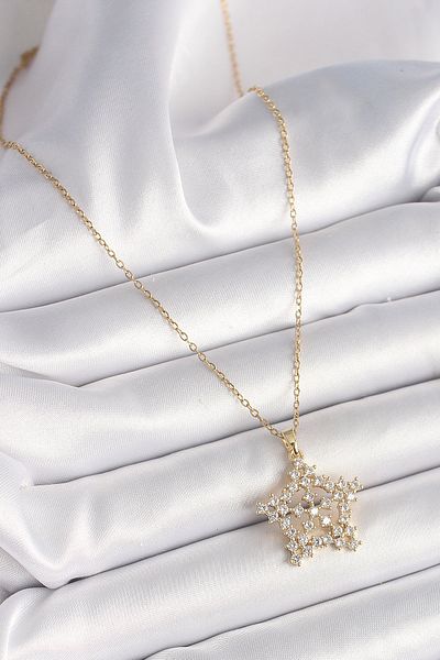 Skygo 316L Steel Gold Color Chain Zircon Stone Snowflake Model Women's Necklace - Tj-Bko9895
