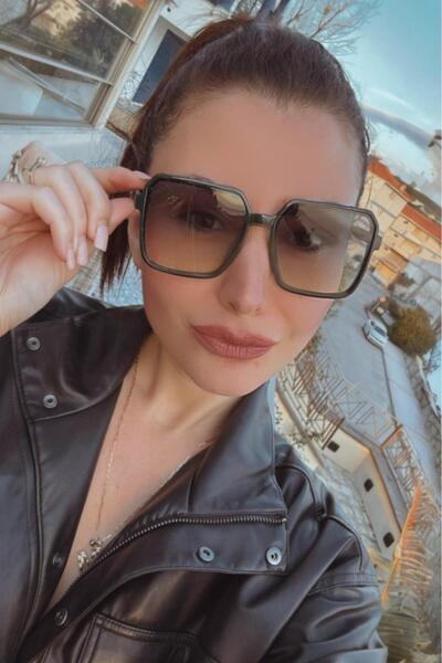 Melissa Boutique Women's Khaki Square Frame Soft Black Glass Bone Model Sunglasses