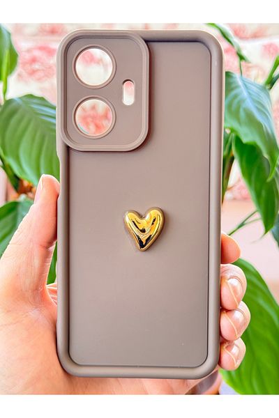 Fibaks جراب Realme C55 بتصميم قلب ثلاثي الأبعاد بنمط بني ناعم مع غطاء سيليكون لحماية الكاميرا