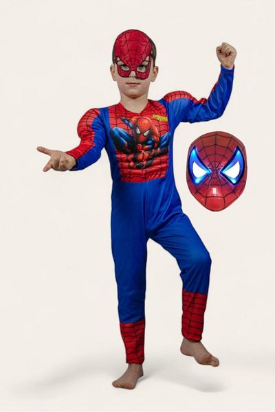 SEDİRLİ Muscular Superhero New Lighted Masked Spiderboy Man Birthday Party Filled Costume