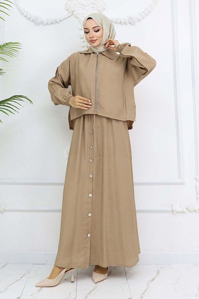 benguen Beige Zipper Jacket Dress Suit 4807