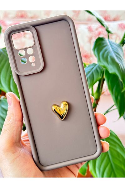 Fibaks حافظة لهاتف Xiaomi Redmi Note 11 Pro&12 Pro 4G بتصميم قلب ثلاثي الأبعاد وغطاء حماية للكاميرا بنمط بني