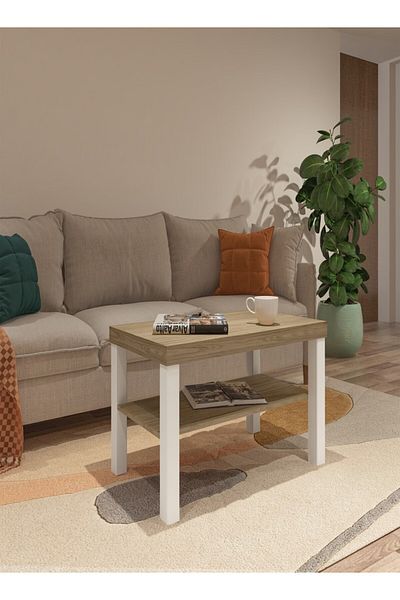 pilati Medium coffee table for home and living rooms, white/walnut color