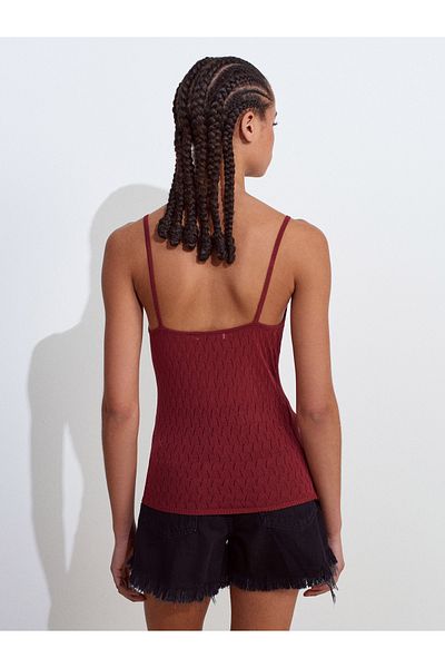 Dilvin 10732 Strappy Openwork Bow Detailed Thin Knitwear Blouse-Claret Red