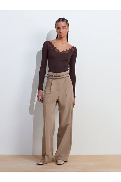Dilvin 71617 Belted High Waist Trousers-Cagla