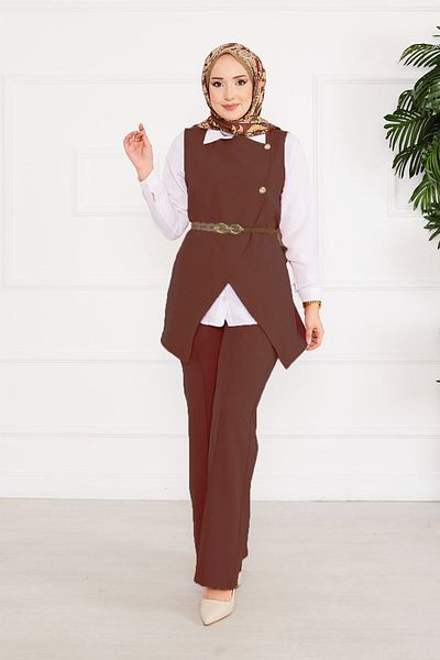 EBRUTESETTÜR Belted Vest Hijab Double Suit