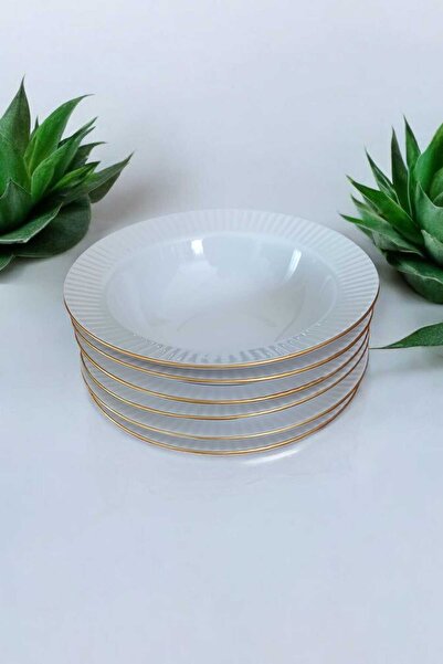 FARİKA 6-Person 15 cm Gilded Porcelain Soup Bowl
