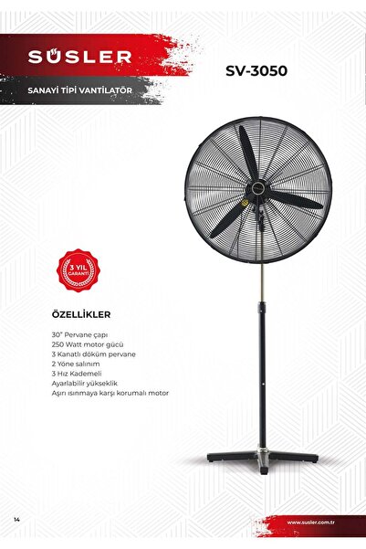Süsler Sv-3050 Sanayi Tipi Ayaklı Vantilatör