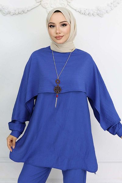 benguen Mavu Necklace Hijab Suit with Saks Collar Detail 4808