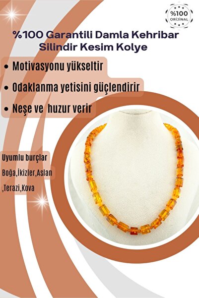 Dotamineral Damla Kehribar Kolye %100 Garantili Silindir Kesim Boğa,İkizler,A...