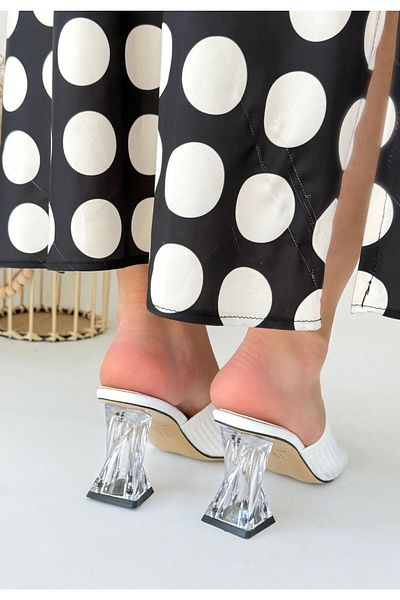 BESKAR White Knitwear Heeled Evra Slippers