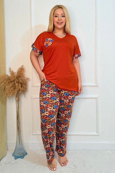 tarzımsüper Plus Size Luxury Pajamas Set with Elastic Waist Comfort Model Cotton Women's Pajamas Set