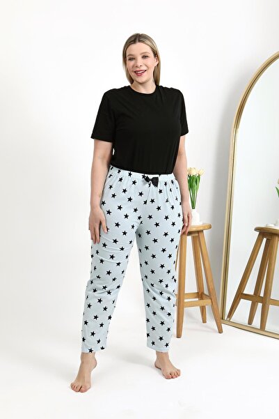 Akbeniz Πιτζάμες με ισχυρό γυναικείο πάτο μεγάλο μέγεθος, βαμβακερό μπλε του πάγου 27557